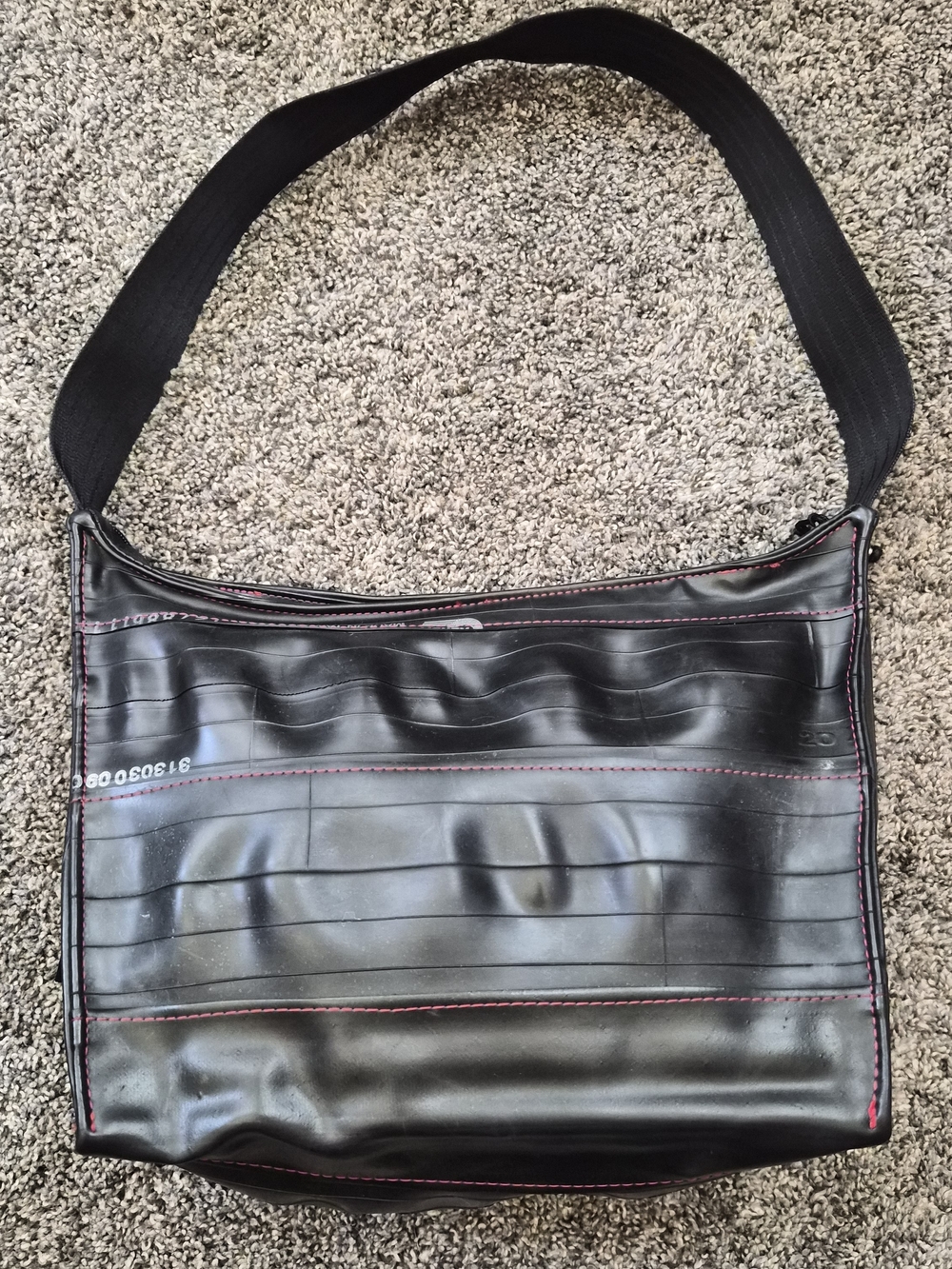 Black Shoulder Bag with Red Stitching